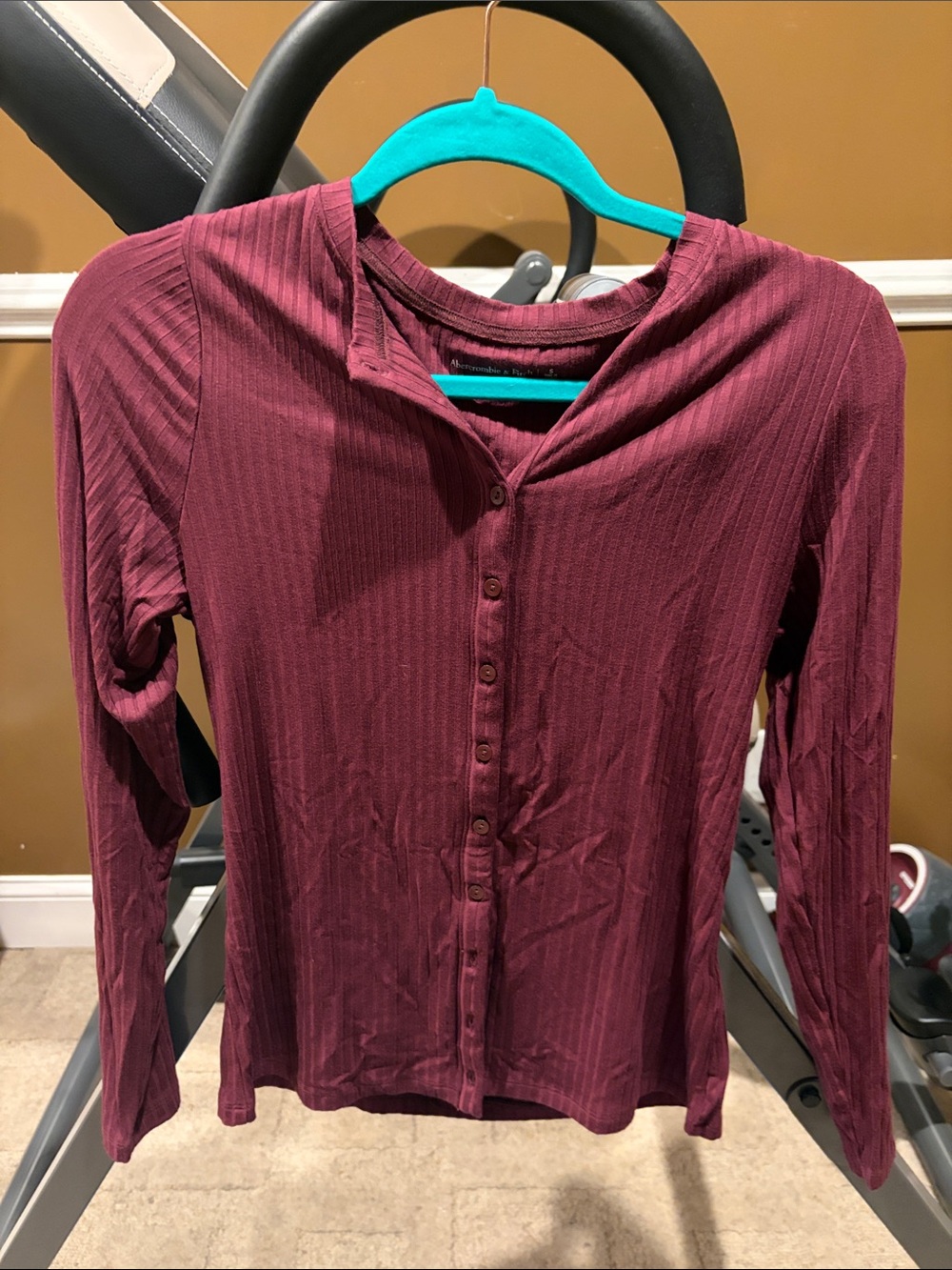 Abercrombie & Fitch Ribbed Button-Down Top - Wine
